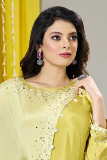 Picture of Attractive Yellow Designer Indowestern Suit for a Party and Haldi