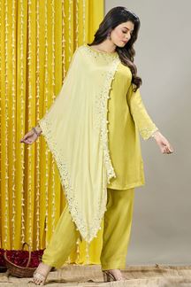 Picture of Attractive Yellow Designer Indowestern Suit for a Party and Haldi