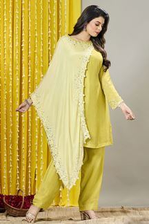 Picture of Attractive Yellow Designer Indowestern Suit for a Party and Haldi