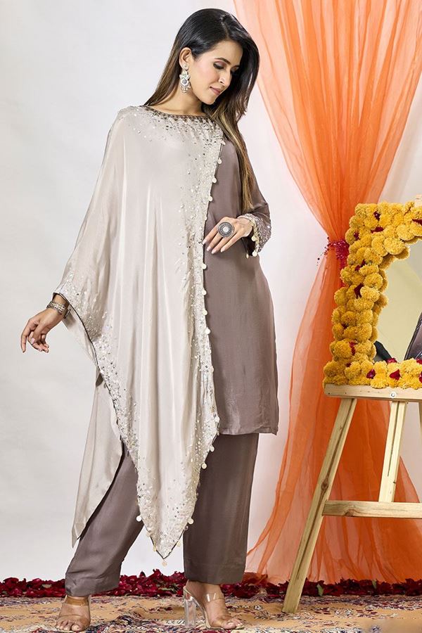 Picture of Charming Brown Designer Indowestern Suit for a Party