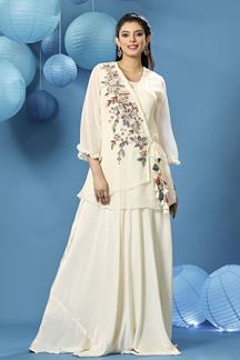 Picture of Pretty Cream Designer Palazzo Suit for Party and Festivals