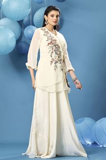 Picture of Pretty Cream Designer Palazzo Suit for Party and Festivals