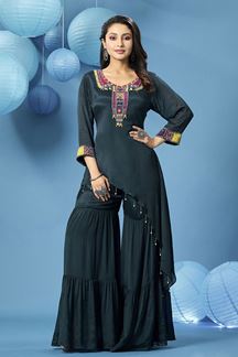 Picture of Heavenly Teal Designer Gharara Suit for Party