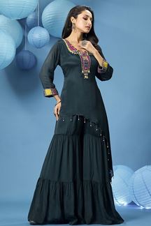 Picture of Heavenly Teal Designer Gharara Suit for Party