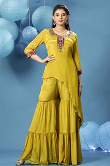 Picture of Irresistible Yellow Designer Gharara Suit for Party and Haldi