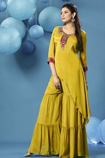 Picture of Irresistible Yellow Designer Gharara Suit for Party and Haldi