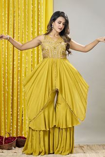 Picture of Captivating Mustard Designer Gharara Suit for Party and Haldi