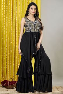Picture of Flawless Black Designer Gharara Suit for Party