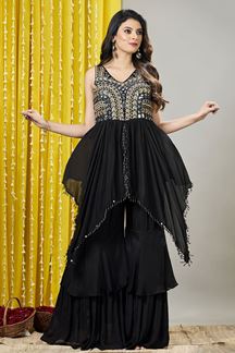 Picture of Flawless Black Designer Gharara Suit for Party