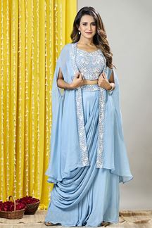 Picture of Mesmerizing Blue Designer Indowestern Suit for Party and Engagement