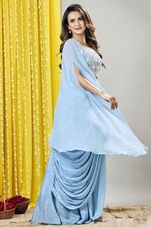 Picture of Mesmerizing Blue Designer Indowestern Suit for Party and Engagement