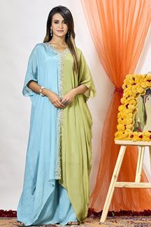 Picture of Awesome Blue and Green Designer Palazzo Suit for Party and Festivals