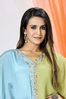 Picture of Awesome Blue and Green Designer Palazzo Suit for Party and Festivals