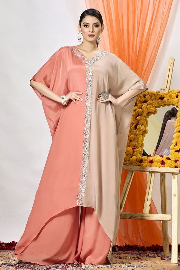 Picture of Dashing Peach Designer Palazzo Suit for Party and Festivals 