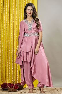 Picture of Flamboyant Pink Designer Indo-Western Outfit for a Party