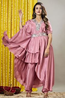 Picture of Flamboyant Pink Designer Indo-Western Outfit for a Party