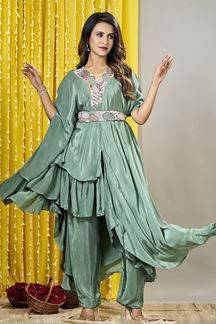 Picture of Vibrant Sea Green Designer Indo-Western Outfit for a Party and Festivals 