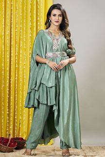 Picture of Vibrant Sea Green Designer Indo-Western Outfit for a Party and Festivals 