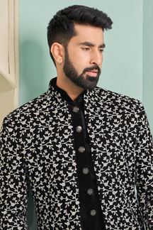 Picture of Awesome Black Designer Indo-Western Sherwani for Sangeet and Engagement