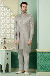 Picture of Enticing Grey Designer Indo-Western Sherwani for Sangeet and Engagement