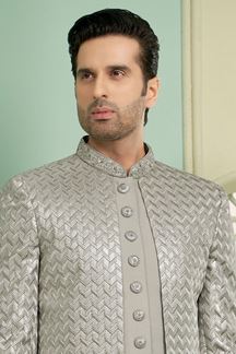 Picture of Enticing Grey Designer Indo-Western Sherwani for Sangeet and Engagement