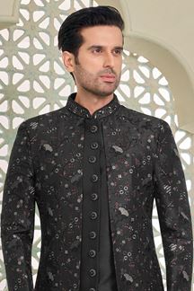 Picture of Exquisite Black Designer Indo-Western Sherwani for Sangeet and Engagement