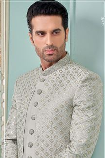 Picture of Charming Grey Designer Indo-Western Sherwani for Engagement and Wedding 