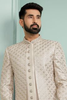 Picture of Exuberant Light Onion Designer Indo-Western Sherwani for Engagement and Wedding
