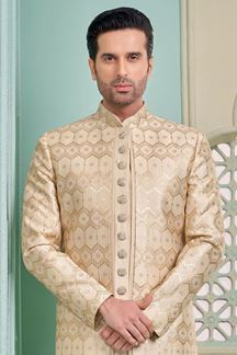 Picture of Classy Light Gold Designer Indo-Western Sherwani for Engagement and Wedding