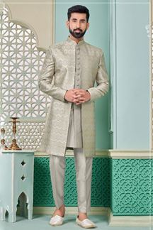 Picture of Majestic Grey Designer Indo-Western Sherwani for Engagement and Wedding