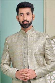 Picture of Majestic Grey Designer Indo-Western Sherwani for Engagement and Wedding