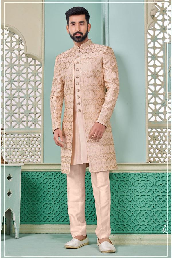 Picture of Appealing Pink Designer Indo-Western Sherwani for Engagement and Wedding