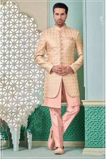 Picture of Marvelous Pink Designer Indo-Western Sherwani for Engagement and Wedding