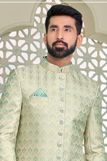 Picture of Fancy Sky Blue Designer Indo-Western Sherwani for Engagement and Wedding