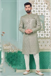 Picture of Splendid Grey Designer Indo-Western Sherwani for Engagement and Wedding