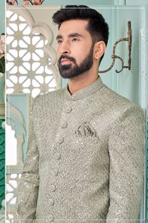 Picture of Splendid Grey Designer Indo-Western Sherwani for Engagement and Wedding