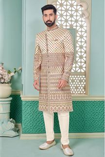 Picture of Royal Light Peach Designer Indo-Western Sherwani for Engagement and Wedding