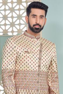 Picture of Royal Light Peach Designer Indo-Western Sherwani for Engagement and Wedding