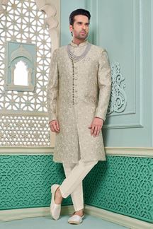 Picture of Vibrant Grey Designer Indo-Western Sherwani for Engagement and Wedding