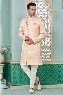 Picture of Awesome Peach Designer Indo-Western Sherwani for Engagement and Wedding