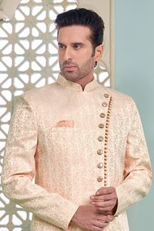 Picture of Awesome Peach Designer Indo-Western Sherwani for Engagement and Wedding