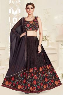 Picture of Breathtaking Wine Floral Printed Designer Indo-Western Lehenga Choli for Party and Festive wear