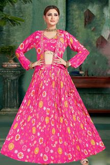 Picture of Captivating Pink Designer Indo-Western Lehenga Choli with Jacket for Party and Festive wear