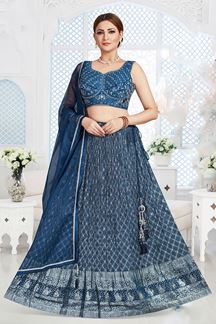 Picture of Spectacular Blue Designer Indo-Western Lehenga Choli for Wedding and Festive wear