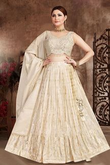 Picture of Outstanding Cream Designer Indo-Western Lehenga Choli for Wedding and Engagement