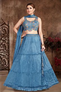 Picture of Creative Blue Designer Indo-Western Lehenga Choli for Party and Festivals