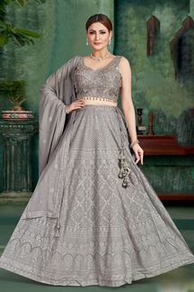 Picture of Bollywood Grey Designer Indo-Western Lehenga Choli for Wedding and Engagement