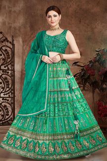 Picture of Mesmerizing Green Designer Indo-Western Lehenga Choli for Wedding and Mehendi