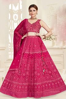 Picture of Vibrant Pink Designer Indo-Western Lehenga Choli for Wedding 