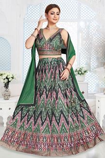 Picture of Flamboyant Green Designer Indo-Western Lehenga Choli for Festive wear and Mehendi